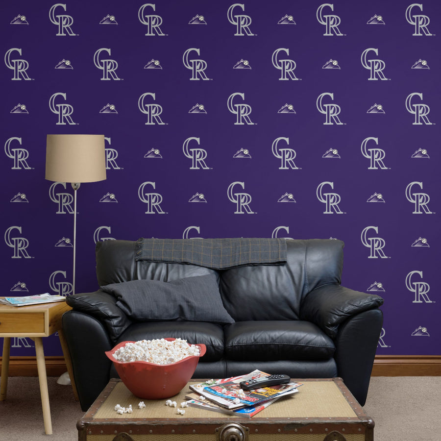 Colorado Rockies (Purple) - Logo Pattern - Peel & Stick Wallpaper - Official MLB - Reusable Vinyl Wall Decals