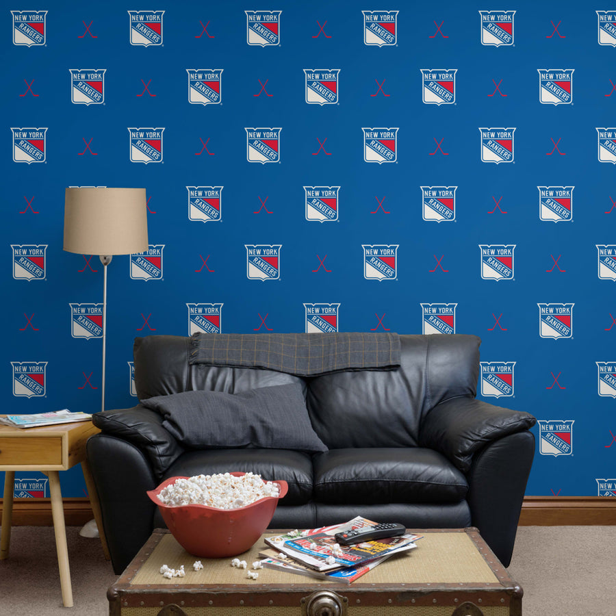 New York Rangers (Blue) - Sticks Pattern - Peel & Stick Wallpaper - Official NHL - Reusable Vinyl Wall Decals