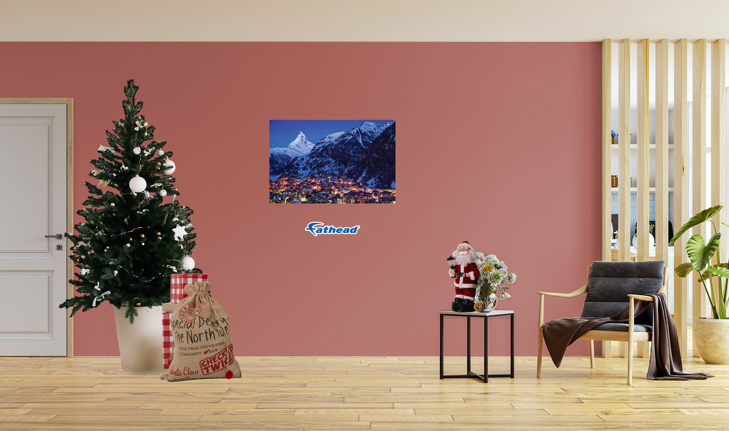 Christmas:  Zermatt at Night Poster        -   Removable     Adhesive Decal