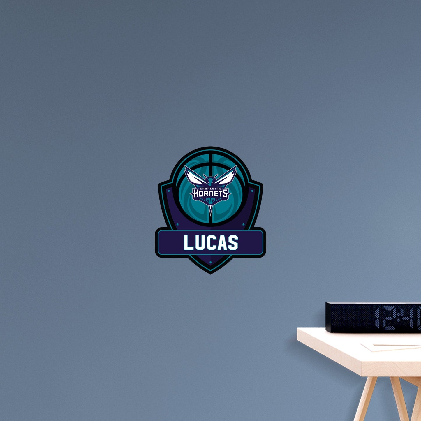 Charlotte Hornets: Badge Personalized Name - Officially Licensed NBA Removable Adhesive Decal