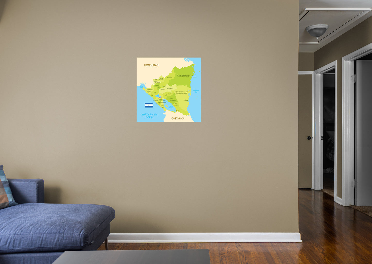 Maps of North America: Nicaragua Mural        -   Removable Wall   Adhesive Decal