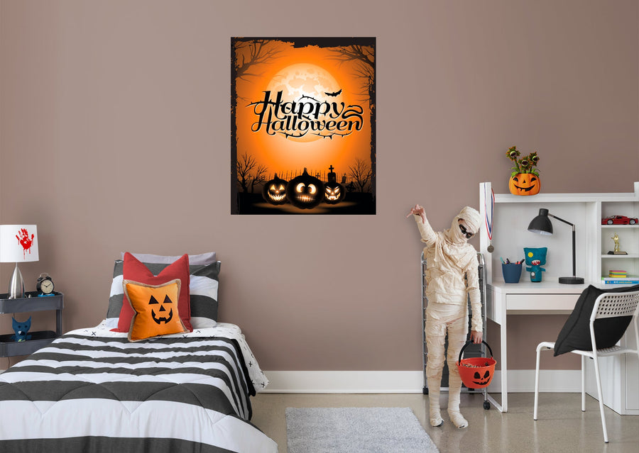 Halloween:  Orange Moon Mural        -   Removable Wall   Adhesive Decal