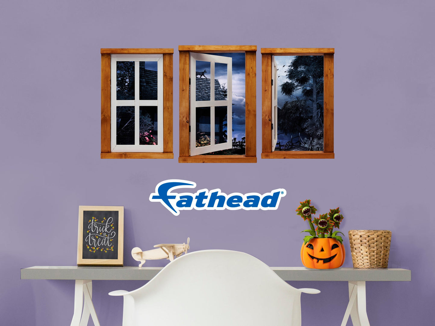 Halloween:  Cat on the Roof Icon Instant Windows        -   Removable Wall   Adhesive Decal