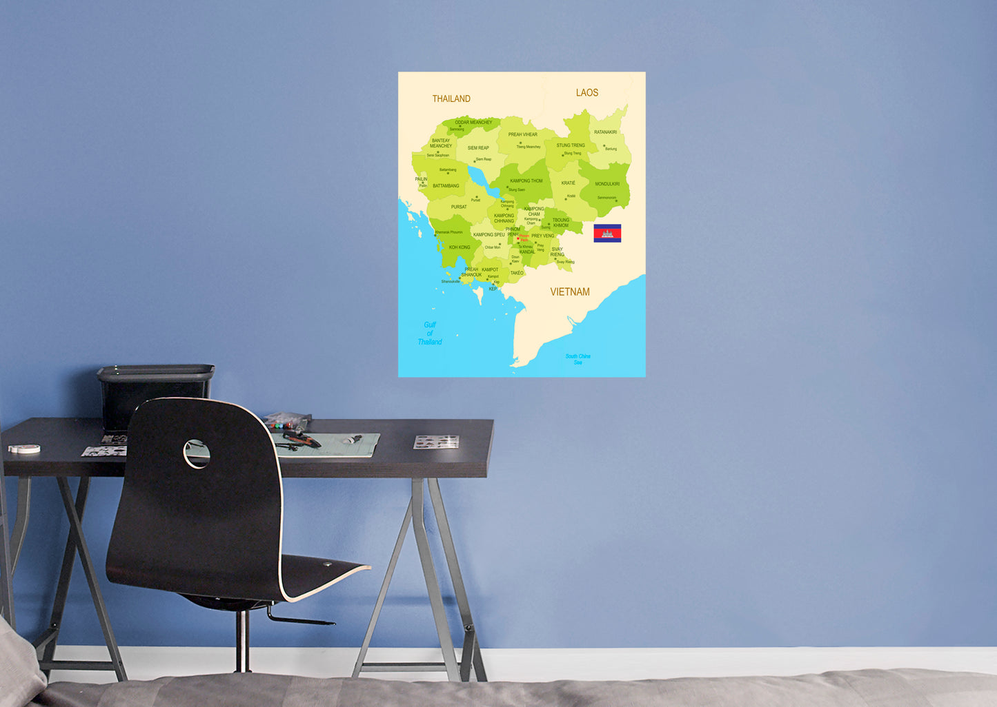 Maps of Asia: Cambodia Mural        -   Removable Wall   Adhesive Decal