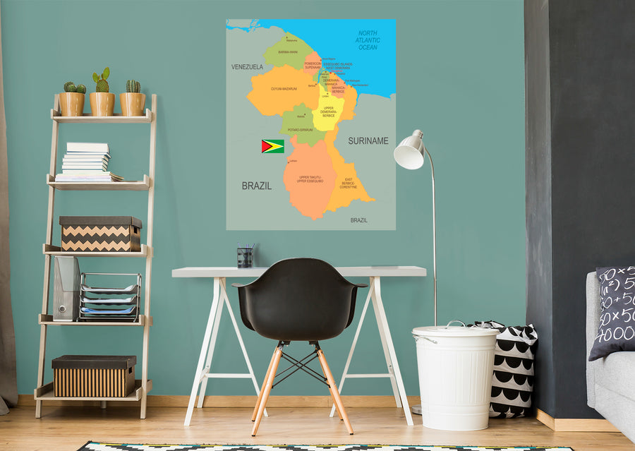 Maps of South America: Guyana Mural        -   Removable     Adhesive Decal