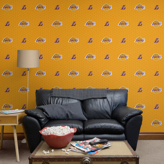 Los Angeles Lakers (Yellow): Logo Pattern - Officially Licensed NBA Peel & Stick Wallpaper