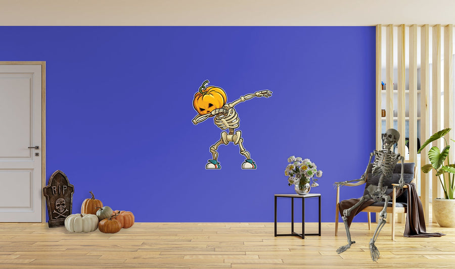 Halloween: Pumpkin Skeleton Dabbing Icon        -   Removable Wall   Adhesive Decal