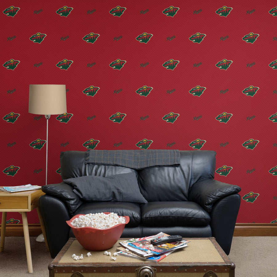 Minnesota Wild (Red) - Stripes Pattern - Peel & Stick Wallpaper - Official NHL - Reusable Vinyl Wall Decals