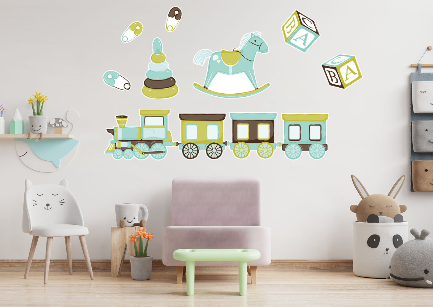 Nursery:  Green And Blue Toys Collection        -   Removable Wall   Adhesive Decal