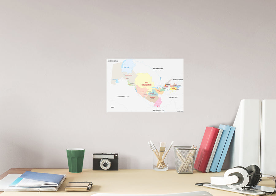 Maps of Asia: Uzbekistan Mural        -   Removable Wall   Adhesive Decal