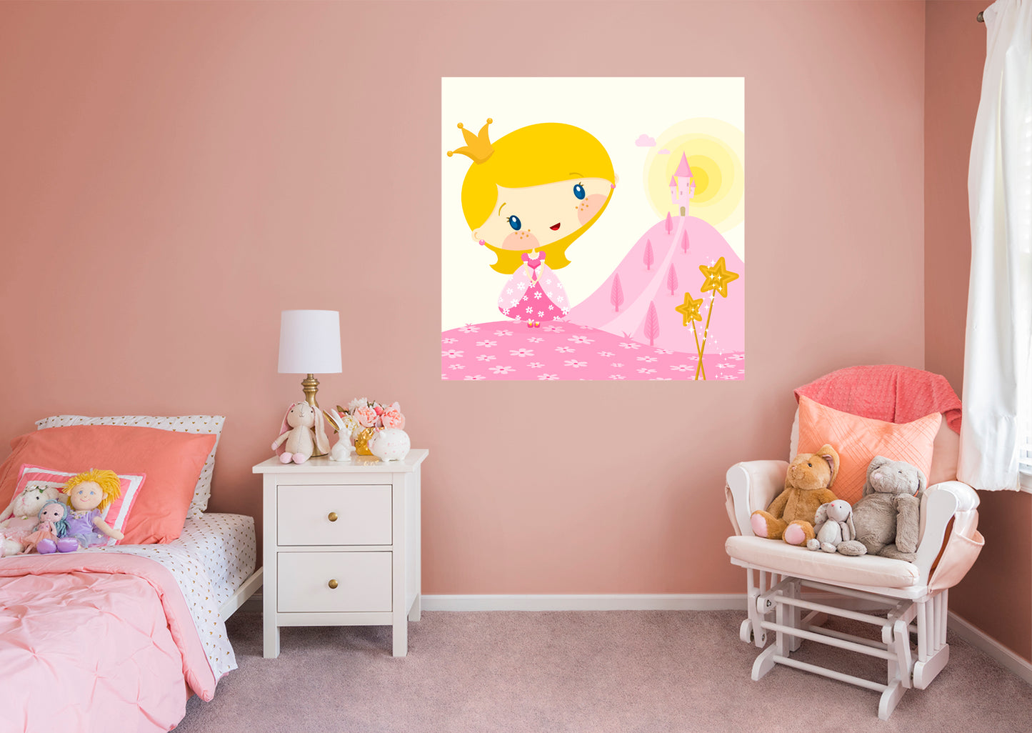 Nursery:  Pink Land Mural        -   Removable Wall   Adhesive Decal