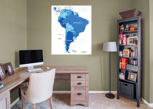 Maps: South America Blue Mural        -   Removable Wall   Adhesive Decal