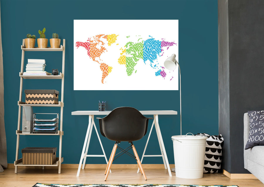 World Maps:  People Map Mural        -   Removable Wall   Adhesive Decal