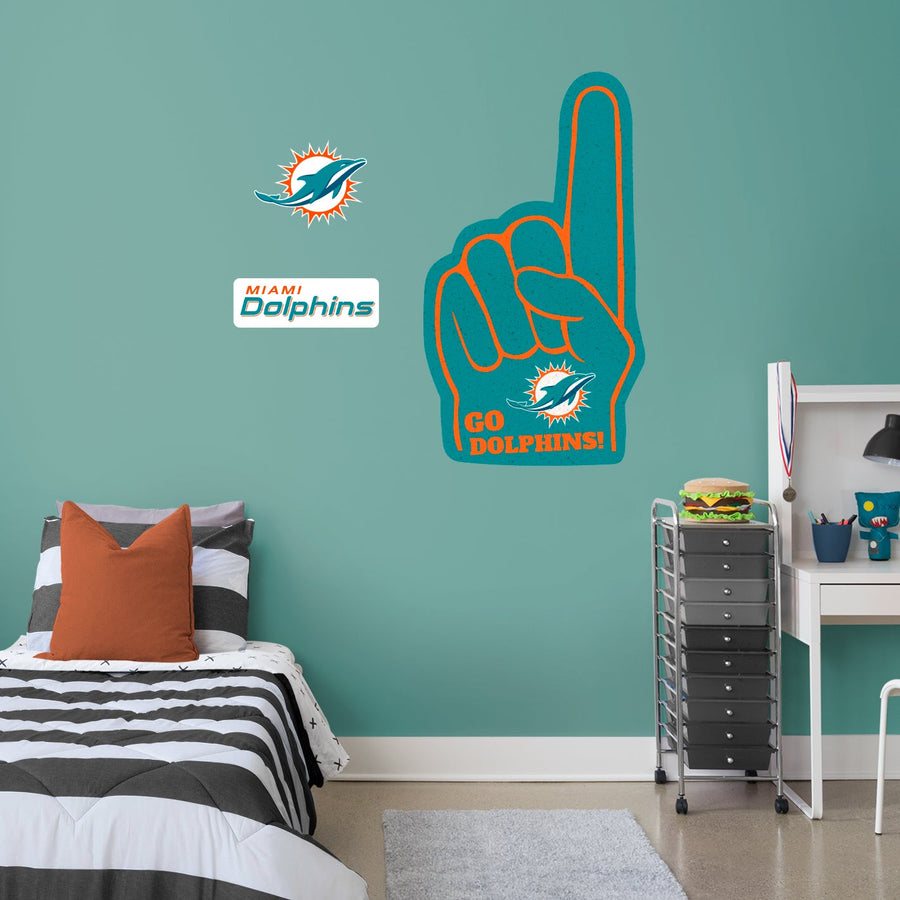 Miami Dolphins - RealBig Foam Finger Collection - Official NFL - Miami Dolphins - Reusable Vinyl Wall Decals