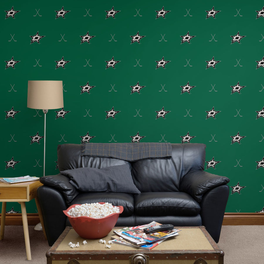 Dallas Stars (Green) - Sticks Pattern - Peel & Stick Wallpaper - Official NHL - Reusable Vinyl Wall Decals