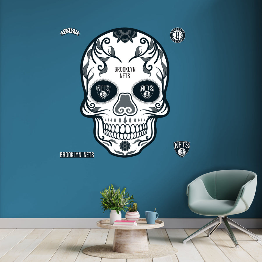 Brooklyn Nets - RealBig Sugar Skull Collection - Official NBA - Reusable Vinyl Wall Decals