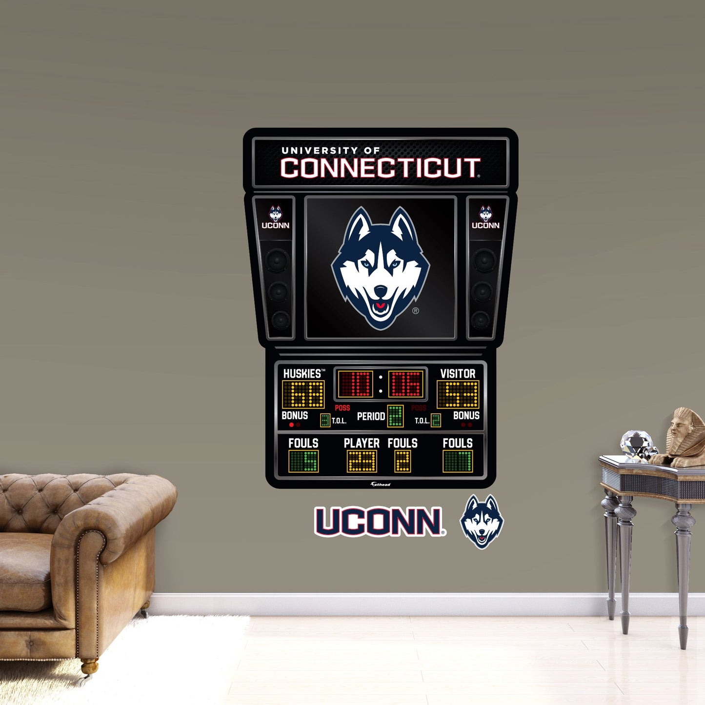 UConn Huskies:   Basketball Scoreboard        - Officially Licensed NCAA Removable     Adhesive Decal