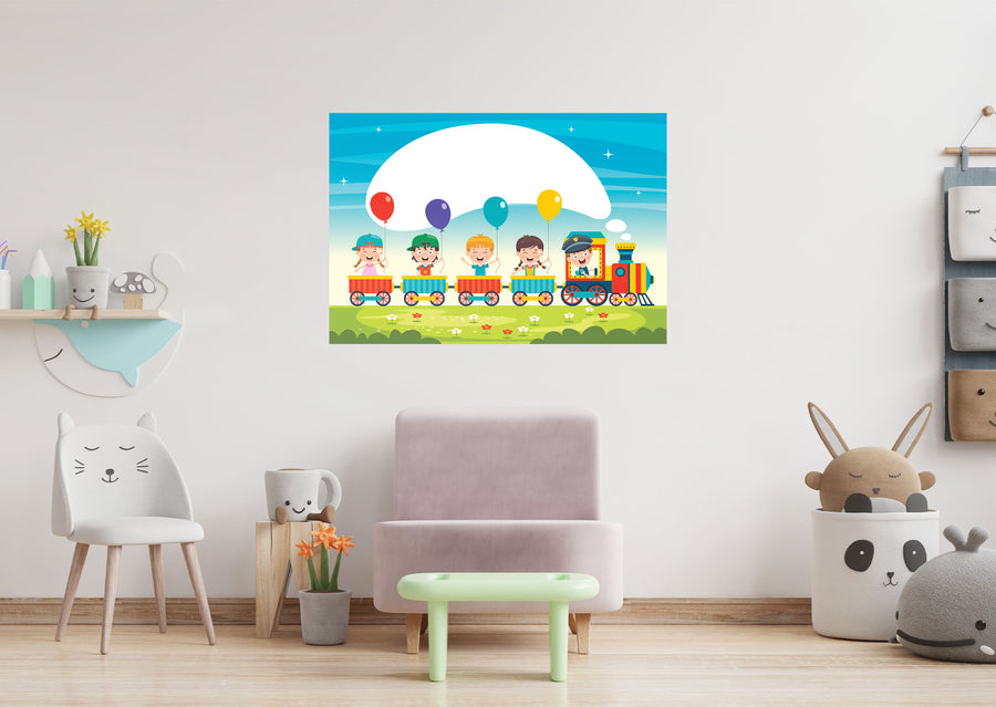 Nursery:  Kids with Balloons Dry Erase        -   Removable Wall   Adhesive Decal