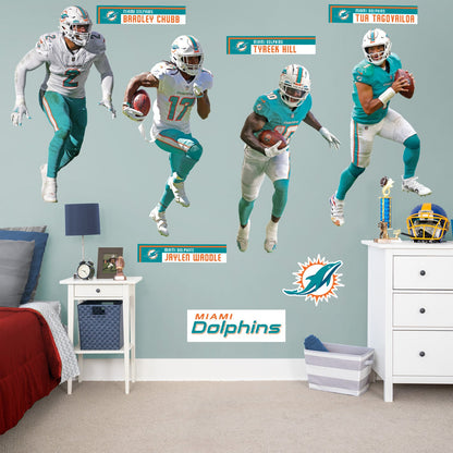 Miami Dolphins: Tua Tagovailoa, Tyreek Hill, Jaylen Waddle and Bradley Chubb Team Collection - Officially Licensed NFL Removable Adhesive Decal