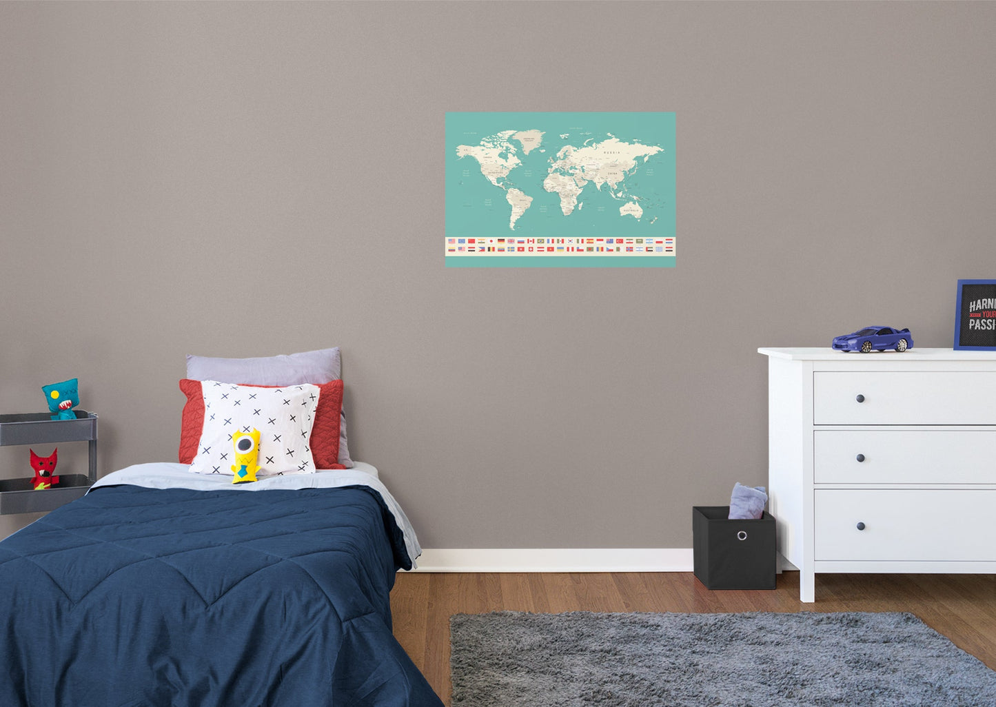 World Maps:  World Map and Flags Mural        -   Removable Wall   Adhesive Decal