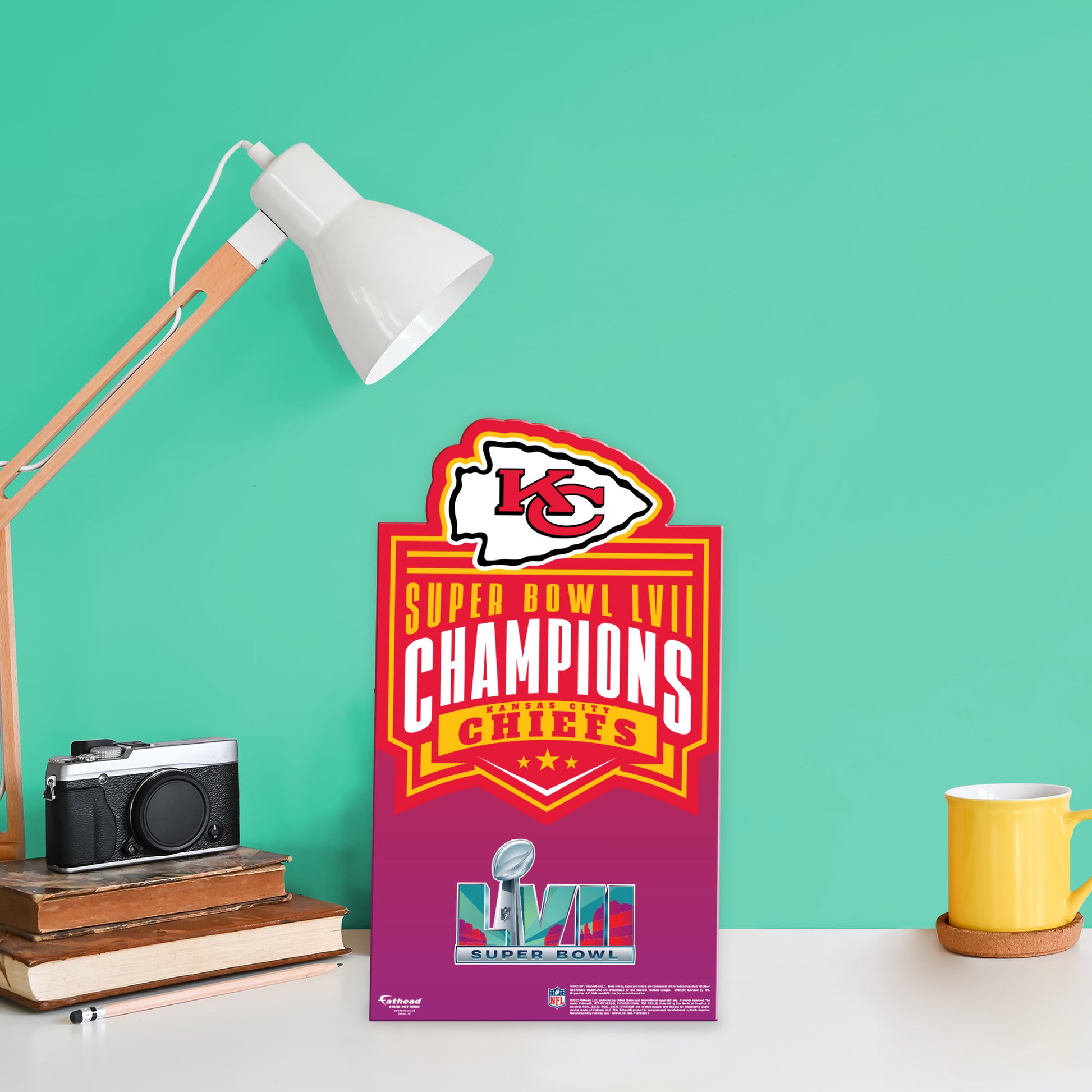 Kansas City Chiefs Champions NFL Sculpture Featuring A Beveled Glass Panel  With A Full-Color Montage, Super Bowl LVII Logo And Fully Dimensional Helmet