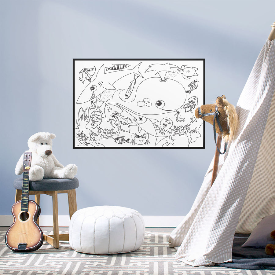 Coloring Sheet: Ocean Animals - Removable Dry Erase Vinyl Decal
