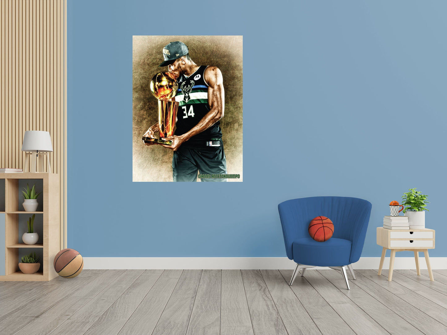 Milwaukee Bucks: Giannis Antetokounmpo 2021 Trophy Kiss Mural        - Officially Licensed NBA Removable Wall   Adhesive Decal