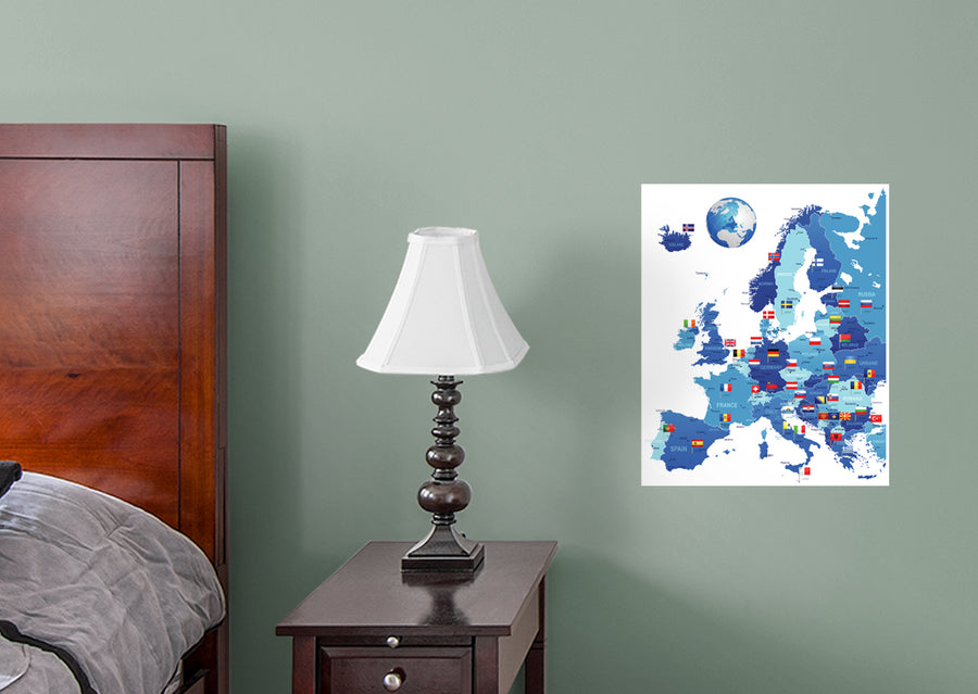 Maps: Europe With Flags Mural        -   Removable Wall   Adhesive Decal