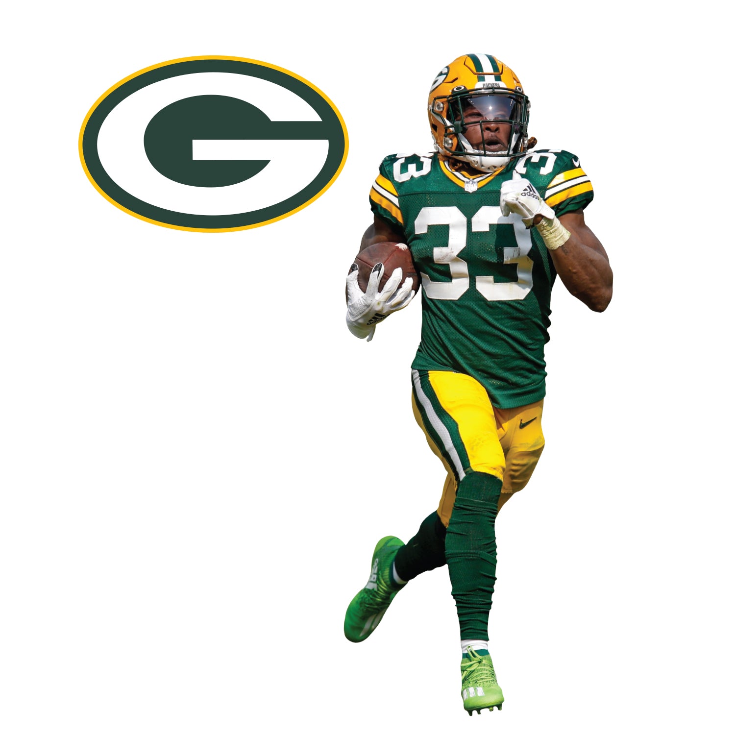 Green Bay Packers: Aaron Jones - NFL Removable Wall Adhesive Wall Decal Giant Athlete +2 Wall Decals 54W x 51H