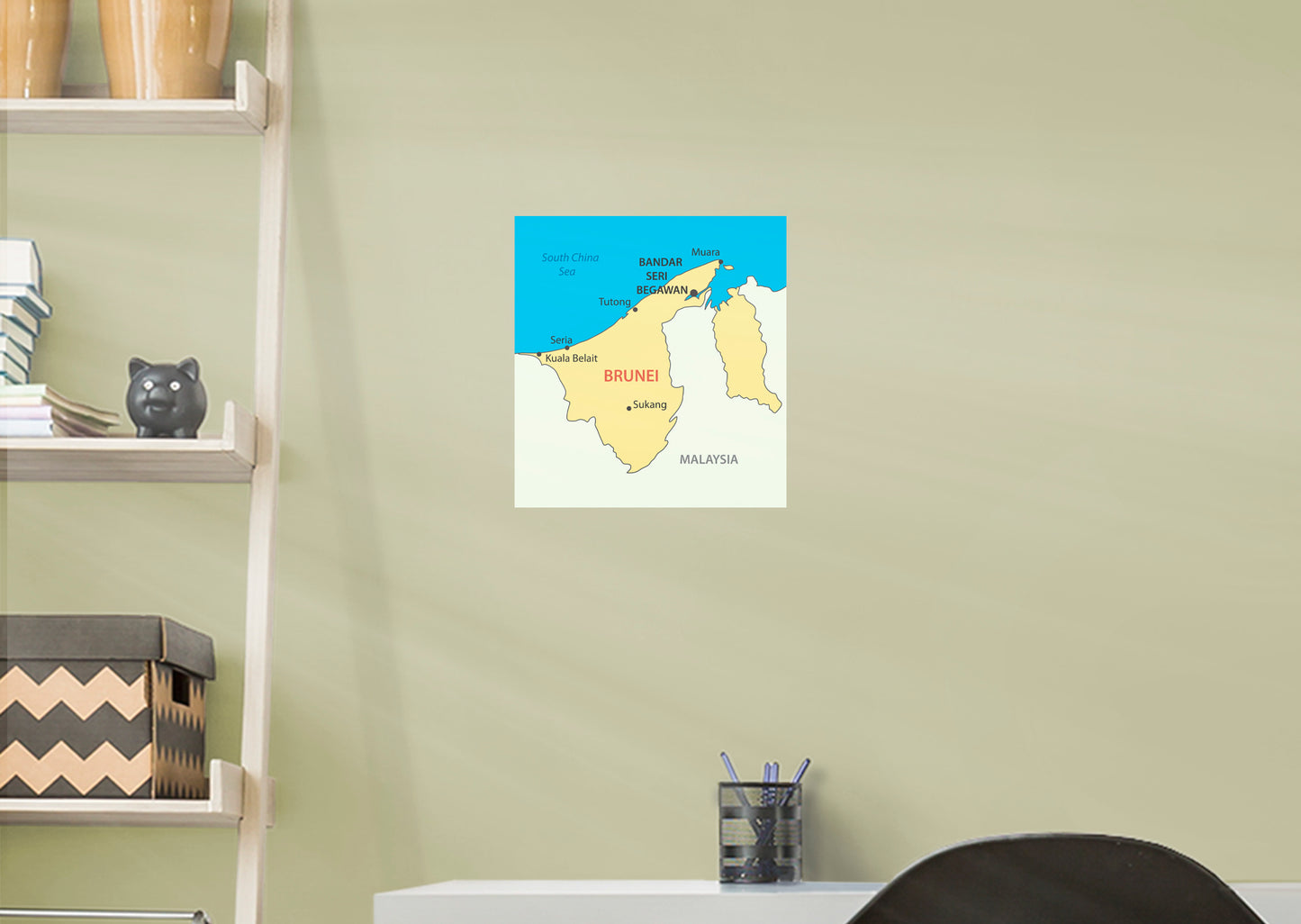 Maps of Asia: Brunei Mural        -   Removable Wall   Adhesive Decal