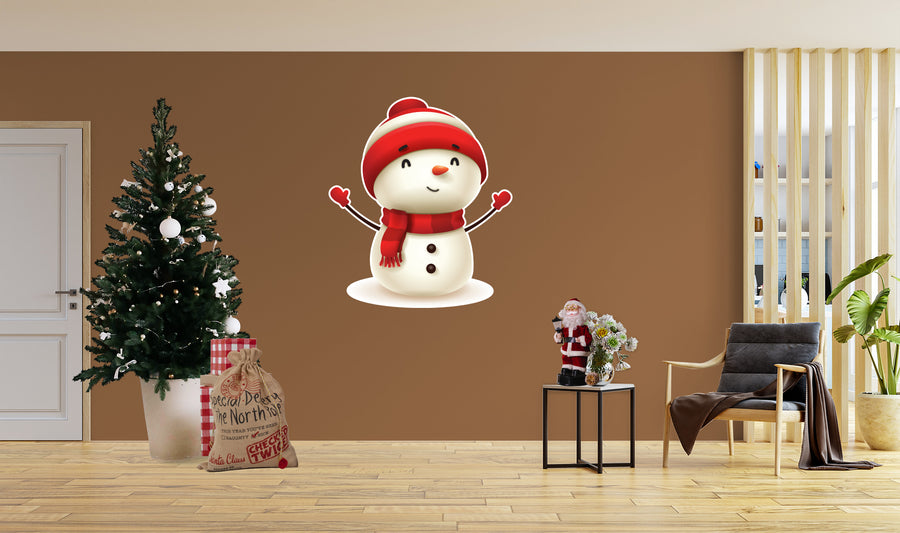 Christmas: Snowman with Red Hat Die-Cut Character - Removable Adhesive Decal