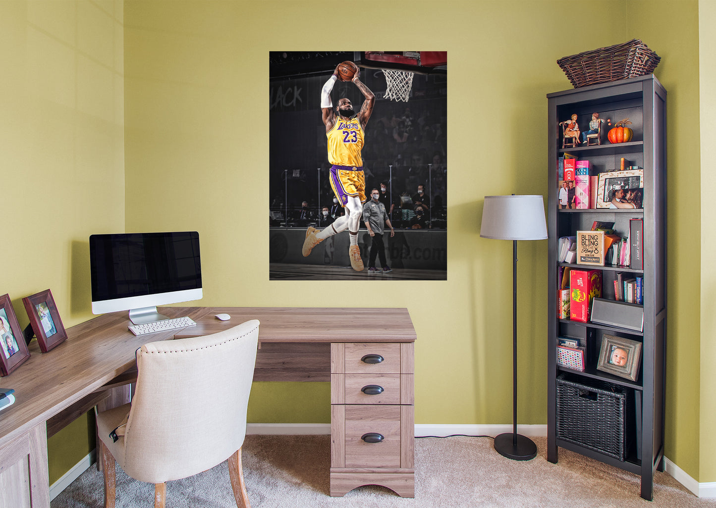 Los Angeles Lakers: LeBron James  Dunk Mural        - Officially Licensed NBA Removable Wall   Adhesive Decal