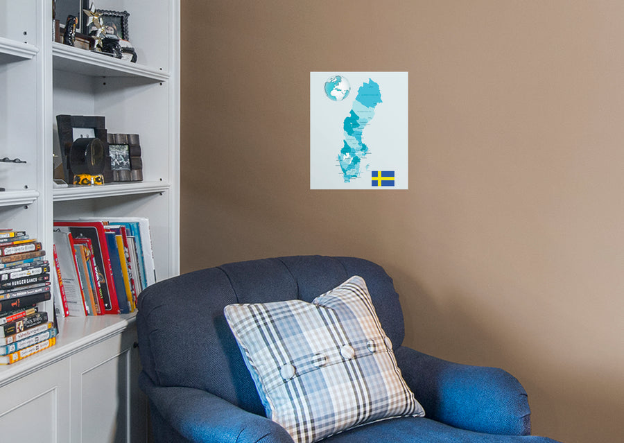 Maps of Europe: Sweden Mural        -   Removable Wall   Adhesive Decal