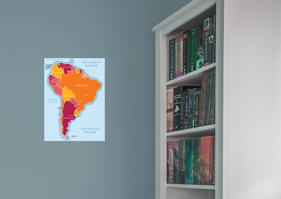 Maps: South America Color Block Mural        -   Removable Wall   Adhesive Decal