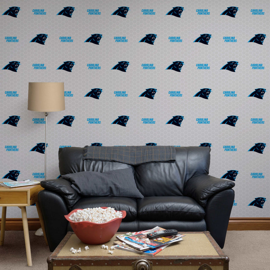 Carolina Panthers (Gray) - Logo Pattern - Peel & Stick Wallpaper - Official NFL - Reusable Vinyl Wall Decals