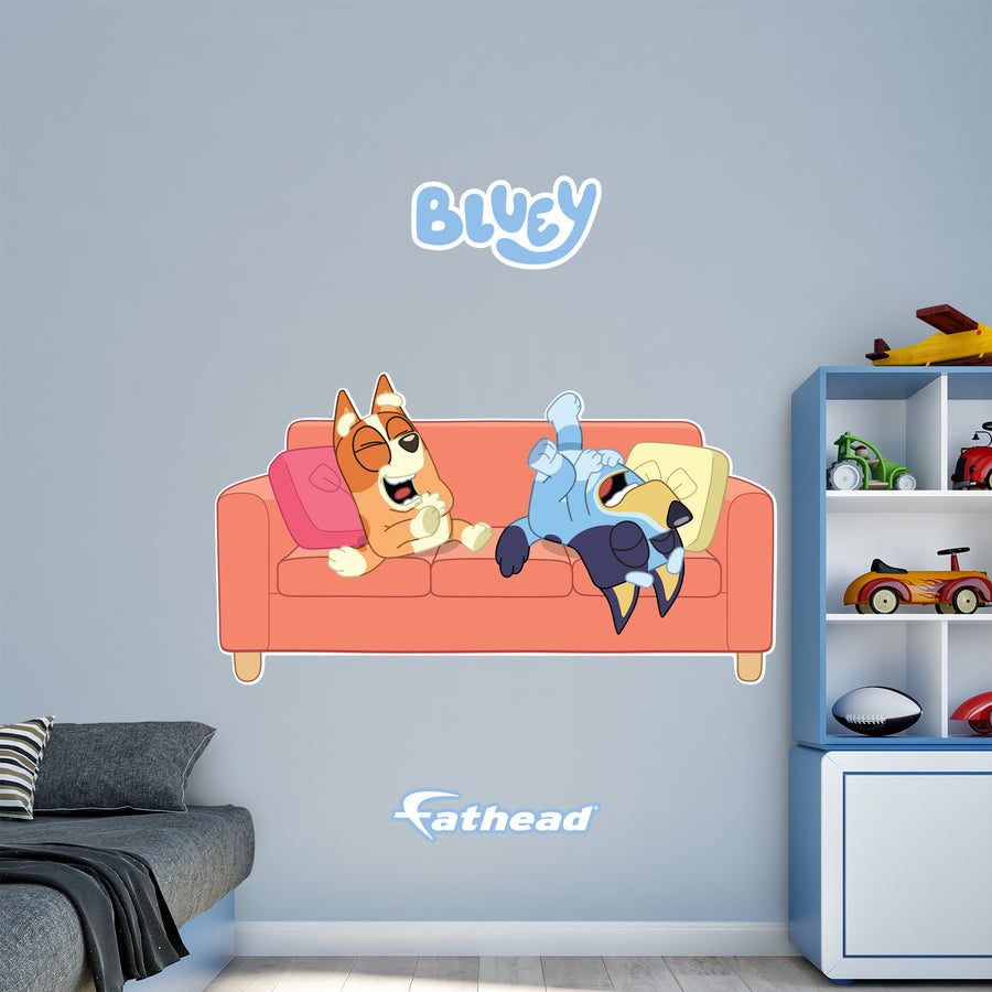 Bluey & Bingo - Bluey - RealBig Sisters Laughing on Couch Icon Collection - Official BBC - Reusable Vinyl Wall Decals