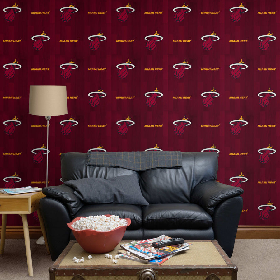 Miami Heat (Red) - Hardwood Pattern - Peel & Stick Wallpaper - Official NBA - Reusable Vinyl Wall Decals