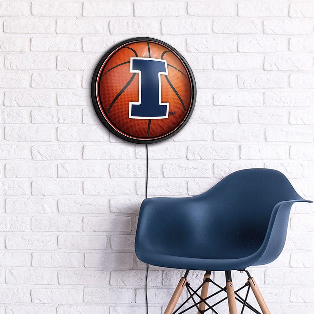 Illinois Fighting Illini: Basketball - Round Slimline Lighted Wall Sign