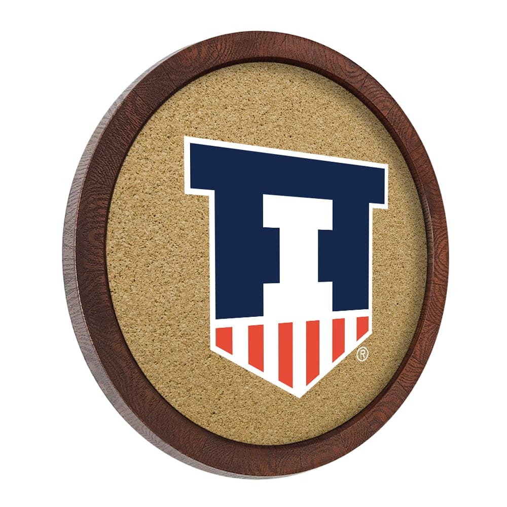 Illinois Fighting Illini: Shield - "Faux" Barrel Framed Cork Board - The Fan-Brand