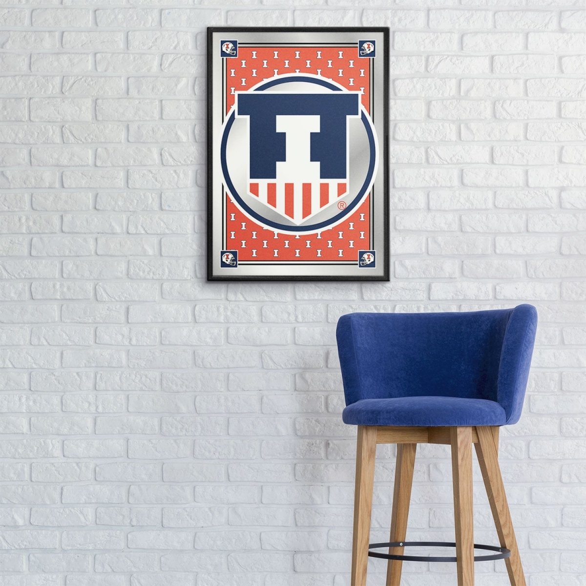 Illinois Fighting Illini: Team Spirit, Badge - Framed Mirrored Wall Sign - The Fan-Brand