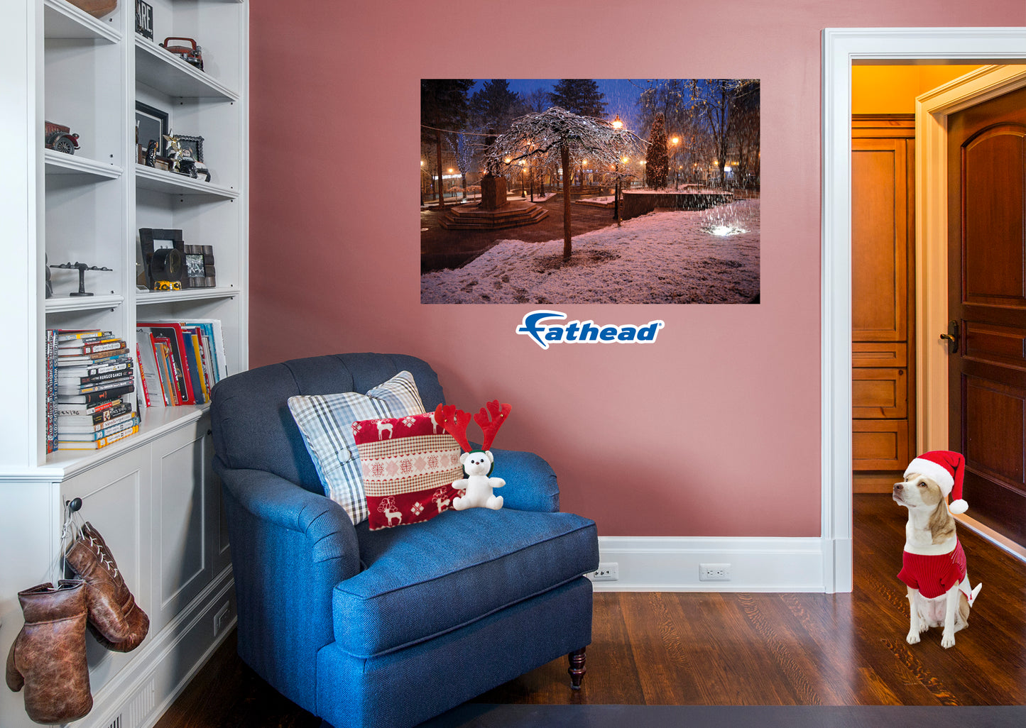 Christmas:  Snowing in the Park Poster        -   Removable     Adhesive Decal