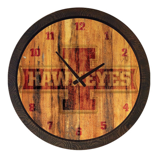 Iowa Hawkeyes: Block I - Weathered "Faux" Barrel Top Wall Clock - The Fan-Brand