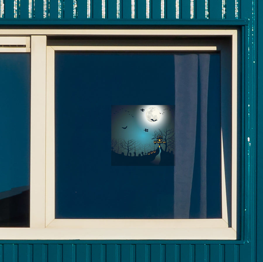 Halloween:  Castle on the Hill Window Clings        -   Removable Window   Static Decal