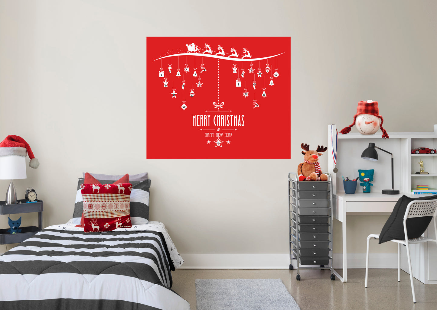 Christmas:  Red Holiday Calendar Dry Erase        -   Removable     Adhesive Decal