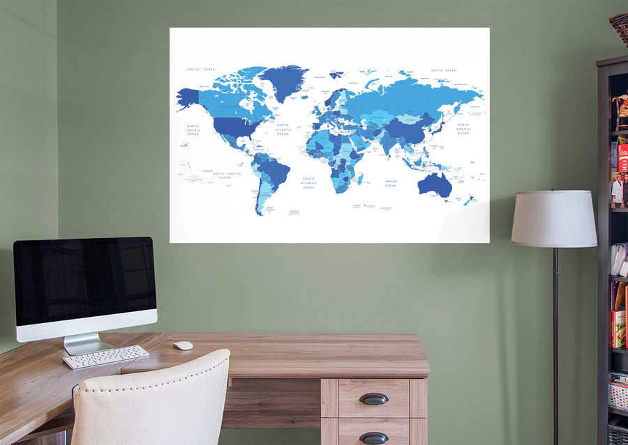 World Maps:  World Blue Map Mural        -   Removable Wall   Adhesive Decal