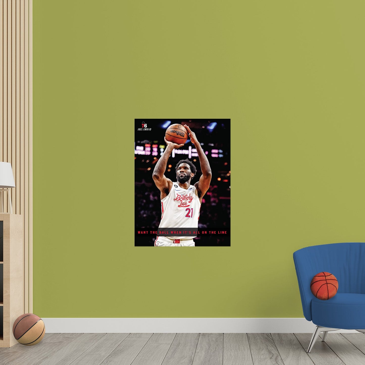 Philadelphia 76ers: Joel Embiid Shooting Motivational Poster - Officially Licensed NBA Removable Adhesive Decal