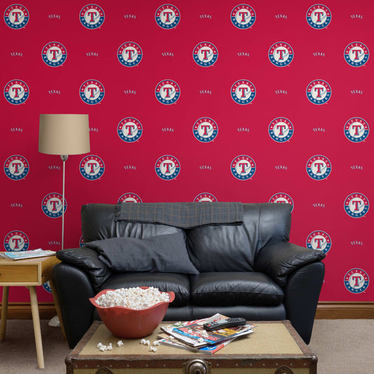 Texas Rangers (Red): Logo Pattern - Officially Licensed MLB Peel & Stick Wallpaper