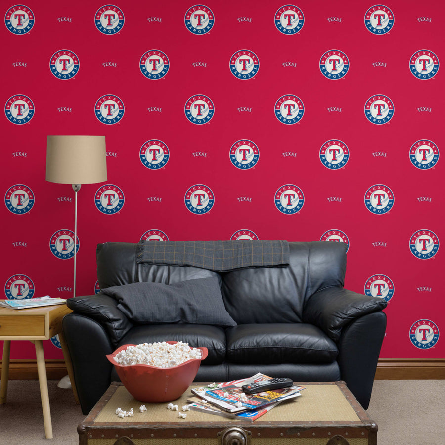 Texas Rangers (Red) - Logo Pattern - Peel & Stick Wallpaper - Official MLB - Reusable Vinyl Wall Decals
