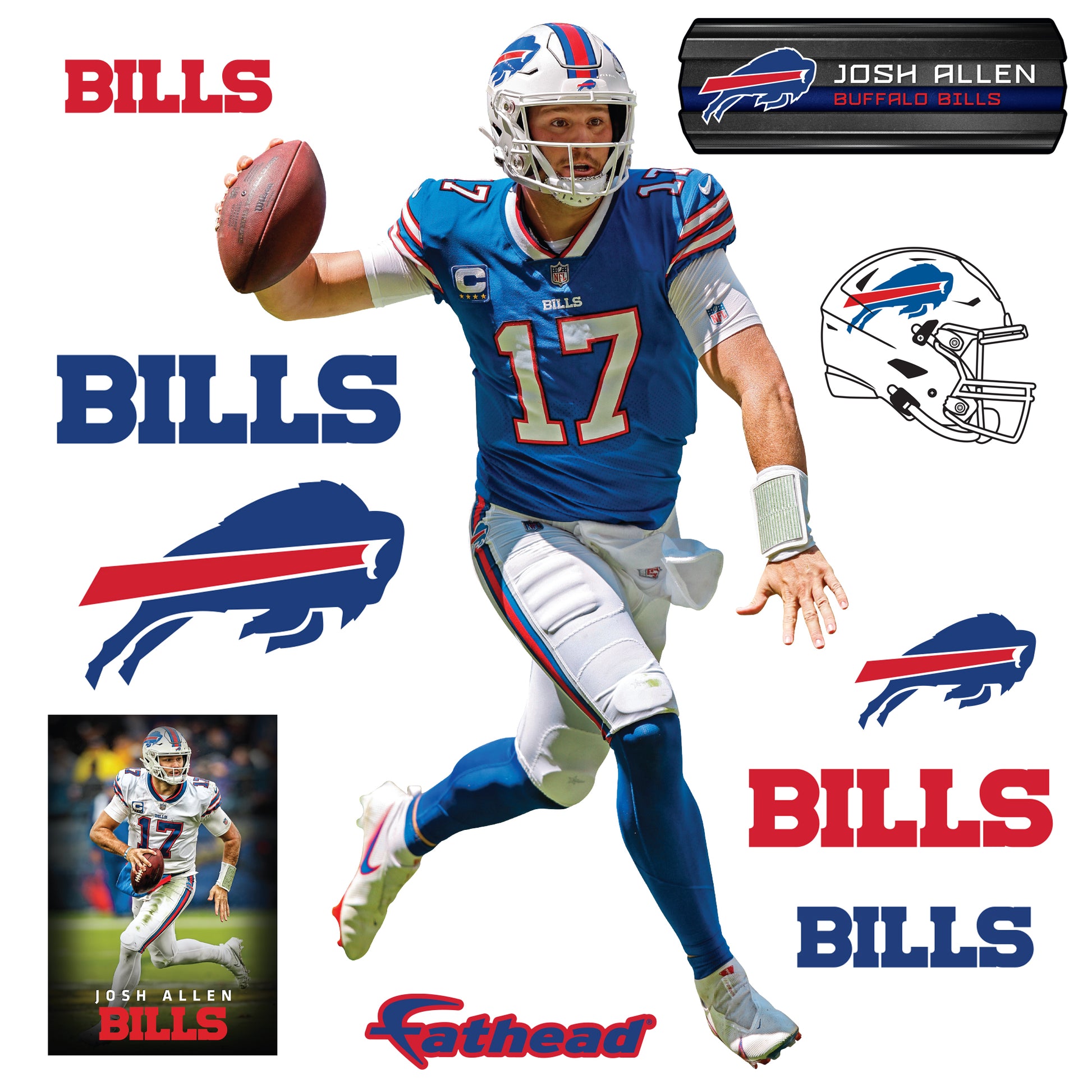 Fathead - Buffalo Bills: Josh Allen Scramble - Officially Licensed NFL Removable  Wall Adhesive Decal - Military & First Responder Discounts
