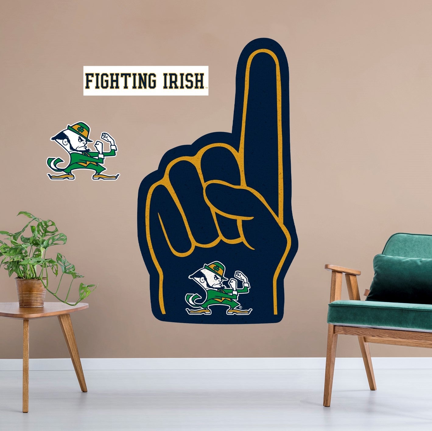 Notre Dame Fighting Irish: Leprechaun Foam Finger - Officially Licensed NCAA Removable Adhesive Decal